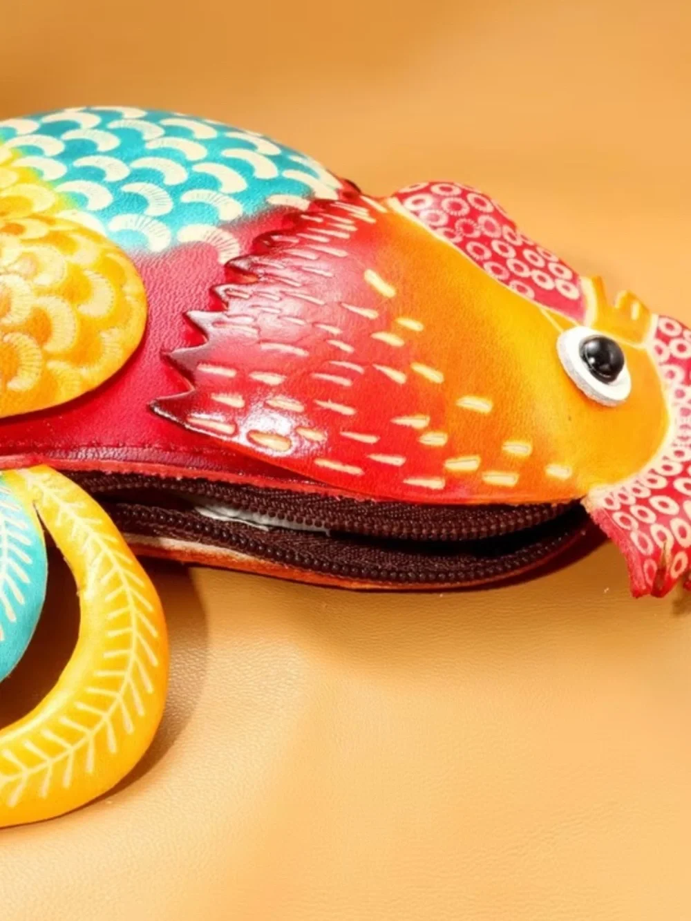 🆕 Handcrafted Multicolor Rooster Wristlet Clutch - Genuine Leather - Vibrant